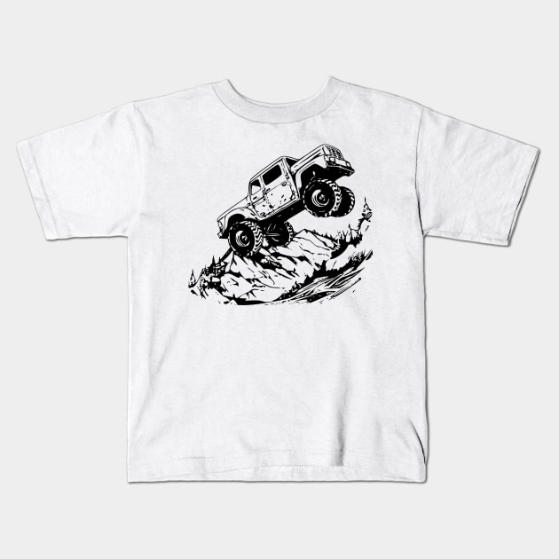 Modern Black and White Pickup Truck Print Kids T-Shirt by TeeTruck